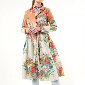 NWT ARATTA Zinnia Shirt Dress - Cream/Rust Floral with Velvet Collar - Size M